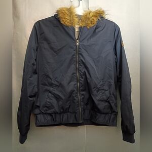 Women's Navy Jacket with Faux Fur Collar